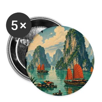 Erleben Sie die Kalksteinkarste der Ha Long Bay, Vietnam - Buttons groß 56 mm (5er Pack) - Weiß - Vorne