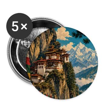 Entdecken Sie die Berglandschaften Bhutans - Buttons groß 56 mm (5er Pack) - Weiß - Vorne