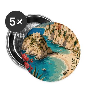 Entdecken Sie die mediterrane Atmosphäre von Tropea in Italien - Buttons groß 56 mm (5er Pack) - Weiß - Vorne