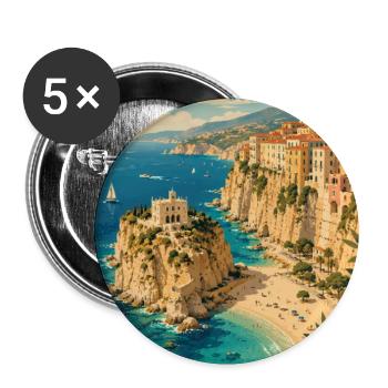 Erleben Sie die mediterrane Atmosphäre von Tropea in Italien - Buttons groß 56 mm (5er Pack) - Weiß - Vorne