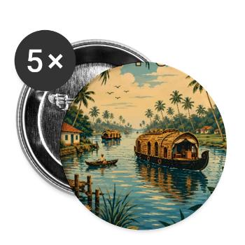 Erleben Sie die Backwaters von Alappuzha in Indien - Buttons groß 56 mm (5er Pack) - Weiß - Vorne