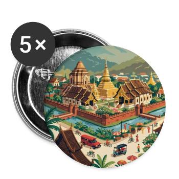 Erleben Sie die Tempel von Chiang Mai in Thailand - Buttons groß 56 mm (5er Pack) - Weiß - Vorne
