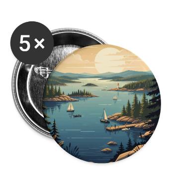 Erleben Sie den Seeblick auf Parry Sound in Kanada - Buttons groß 56 mm (5er Pack) - Weiß - Vorne