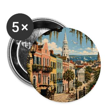 Entdecken Sie die historische Stadt Charleston, South Carolina - Buttons groß 56 mm (5er Pack) - Weiß - Vorne