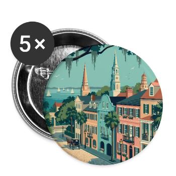 Erleben Sie die historische Stadt Charleston, South Carolina - Buttons groß 56 mm (5er Pack) - Weiß - Vorne