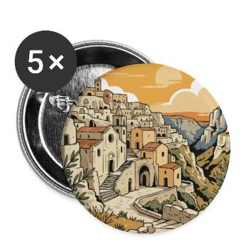 Erleben Sie die antike Steinstadt Matera in Italien - Buttons groß 56 mm (5er Pack) - Weiß - Vorne