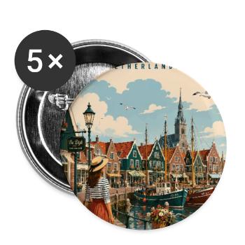 Erleben Sie das Küstendorf Volendam, Niederlande - Buttons groß 56 mm (5er Pack) - Weiß - Vorne