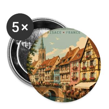 Entdecken Sie das farbenfrohe Elsass-Dorf Colmar, Frankreich - Buttons groß 56 mm (5er Pack) - Weiß - Vorne