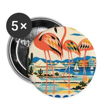 Erleben Sie Bonaire und retro niederländische Karibik-Vibes - Buttons groß 56 mm (5er Pack) - Weiß - Vorne