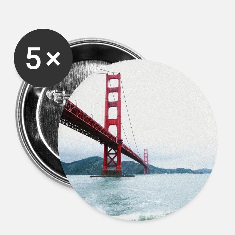 San Francisco Golden Gate Retro Postcard - Buttons large 2.2''/56 mm (5-pack) - white