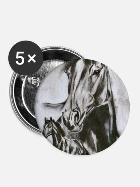Majestätisches Pferd und sein Fohlen - Buttons groß 56 mm (5er Pack) - Weiß