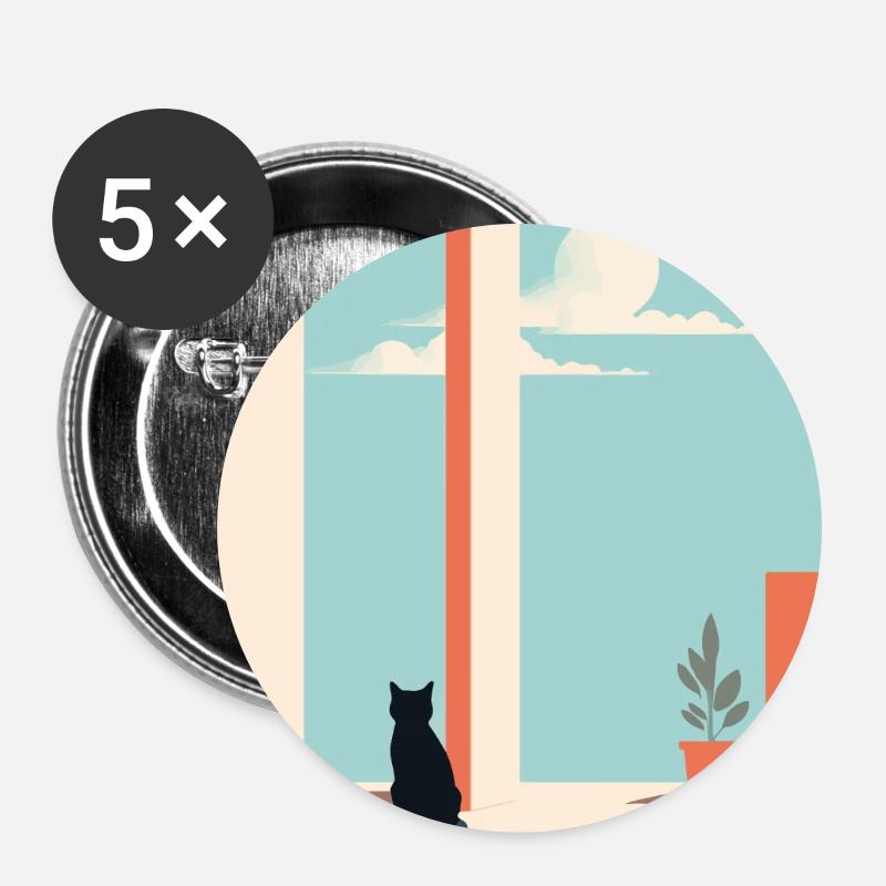 cat by the pool - Buttons groß 56 mm (5er Pack) - Weiß