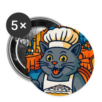 Culinary Cat Chef Illustration, Love Cats Cooking  - Buttons large 2.2''/56 mm (5-pack) - white - Front