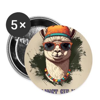 Lama Spruch – Bleib cool, lustiges Fun Shirt - Buttons groß 56 mm (5er Pack) - Weiß - Vorne