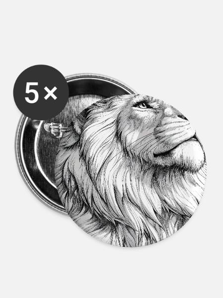 Illustration eines Löwen - Buttons groß 56 mm (5er Pack) - Weiß
