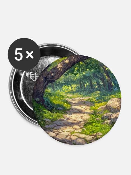 Illustration einer Waldlandschaft - Buttons groß 56 mm (5er Pack) - Weiß