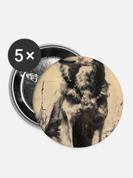 Illustration eines Wolfes - Buttons groß 56 mm (5er Pack) - Weiß