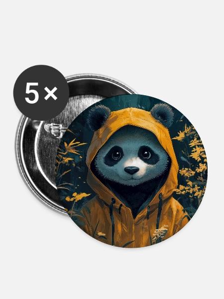 Illustration eines humanoiden Pandas - Buttons groß 56 mm (5er Pack) - Weiß