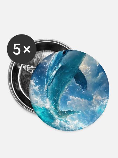 Illustration eines Delfins - Buttons groß 56 mm (5er Pack) - Weiß