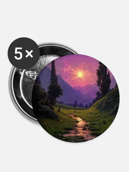 Illustration einer Naturlandschaft - Buttons groß 56 mm (5er Pack) - Weiß