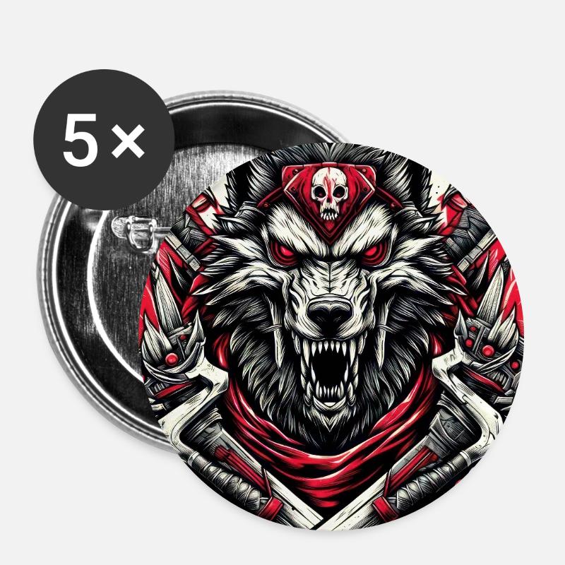 Crimson Wolf Warrior With Blades - Buttons large 2.2''/56 mm (5-pack) - white