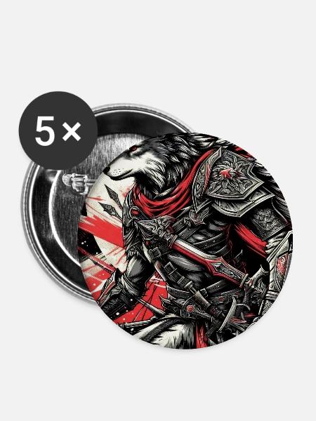 Mondbeschienene Kriegswolf-Rüstung - Buttons groß 56 mm (5er Pack) - Weiß