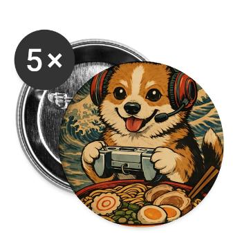 Ramen Corgi Gaming Anime Japanese Noodle Bowl - Buttons large 2.2''/56 mm (5-pack) - white - Front