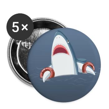 I Need Coffee Funny Shark Design - Buttons groß 56 mm (5er Pack) - Weiß - Vorne
