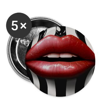 Rote Lippen Schwarz Weiß Streifen Fashion - Buttons groß 56 mm (5er Pack) - Weiß - Vorne