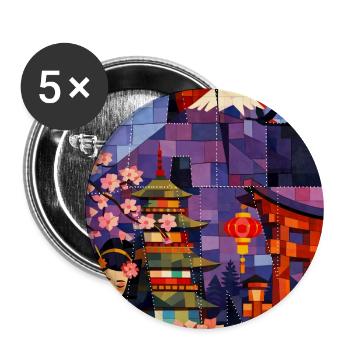 Japan Artistic Illustration – Mount Fuji Sun - Buttons large 2.2''/56 mm (5-pack) - white - Front