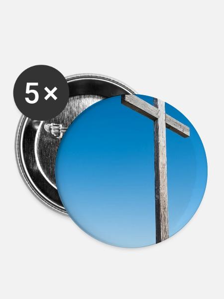 Gipfelkreuz in den deutschen Alpen - Buttons groß 56 mm (5er Pack) - Weiß