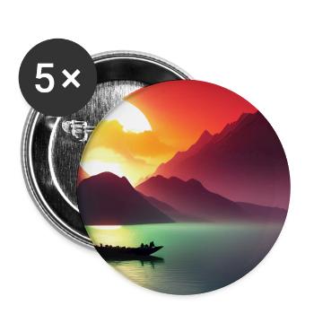 Landscape with lake, boat and mountains - Buttons large 2.2''/56 mm (5-pack) - white - Front