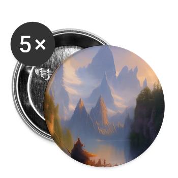Landscape with lake, boat and mountains - Buttons large 2.2''/56 mm (5-pack) - white - Front