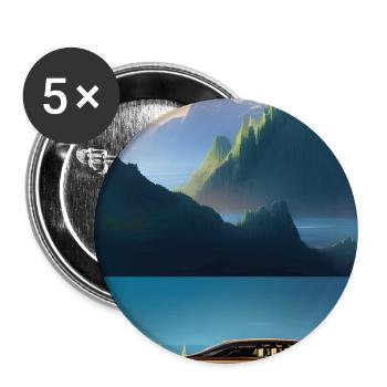 Landscape with lake, boat and mountains - Buttons large 2.2''/56 mm (5-pack) - white - Front
