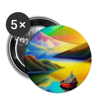 Paysage avec lac, bateau et montagnes - Lot de 5 grands badges (56 mm) - blanc - Devant