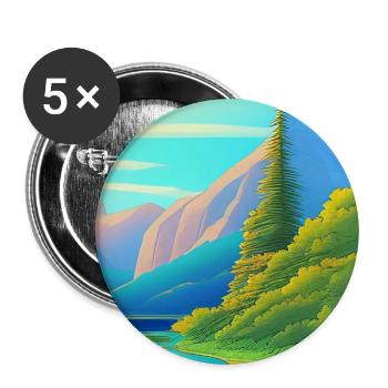 Paysage avec lac, bateau et montagnes - Lot de 5 grands badges (56 mm) - blanc - Devant
