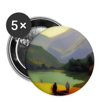 Landscape with lake, boat and mountains - Buttons large 2.2''/56 mm (5-pack) - white - Front