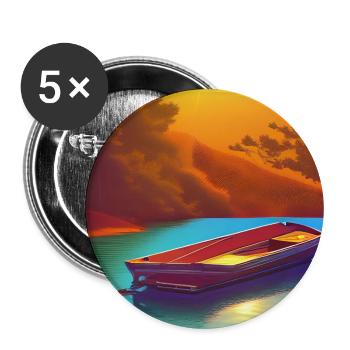 Landscape with lake, boat and mountains - Buttons large 2.2''/56 mm (5-pack) - white - Front