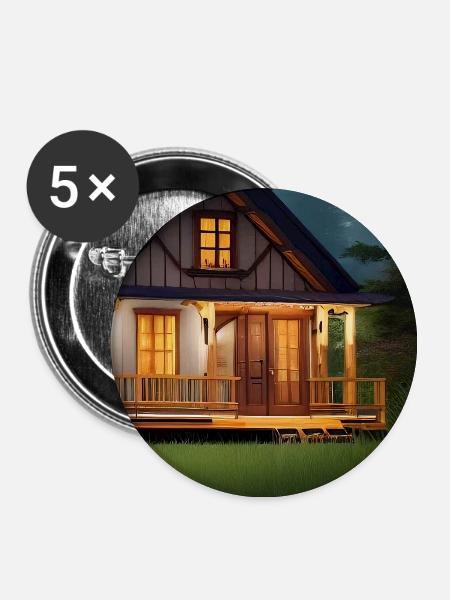 Charmante Hütte am See - Buttons groß 56 mm (5er Pack) - Weiß