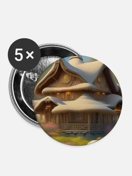 Charmante Hütte am See - Buttons groß 56 mm (5er Pack) - Weiß