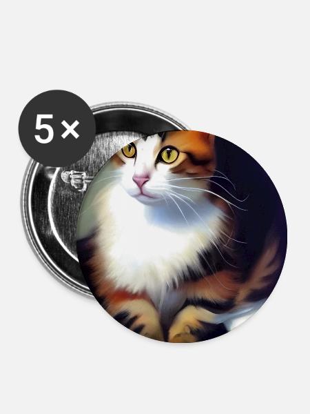 Katzen Bild - Buttons groß 56 mm (5er Pack) - Weiß