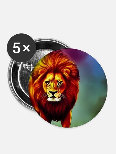 Löwen King - Buttons groß 56 mm (5er Pack) - Weiß