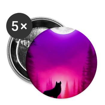 Wolf and Moon - Buttons large 2.2''/56 mm (5-pack) - white - Front