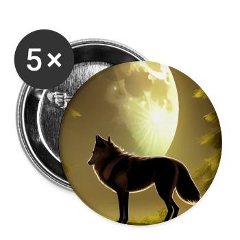 Wolf und Mond - Buttons groß 56 mm (5er Pack) - Weiß - Vorne