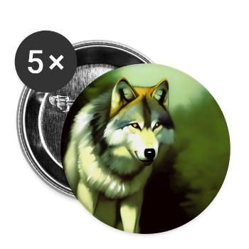 Wolf und Mond - Buttons groß 56 mm (5er Pack) - Weiß - Vorne