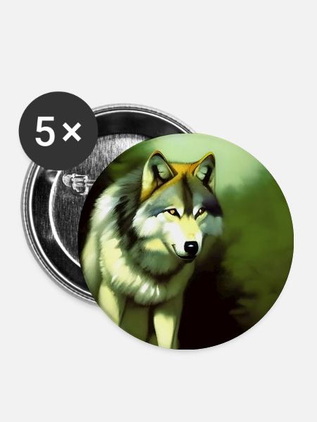 Wolf und Mond - Buttons groß 56 mm (5er Pack) - Weiß