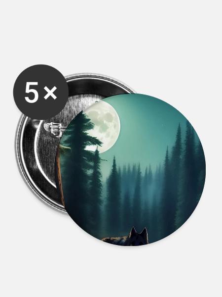 Wolf und Mond - Buttons groß 56 mm (5er Pack) - Weiß