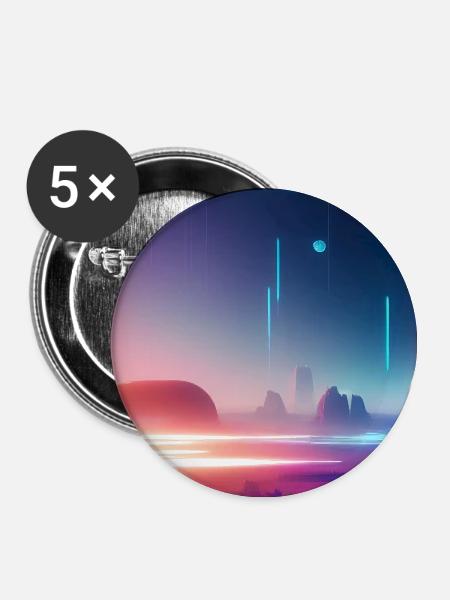 Futuristisches Weltall - Buttons groß 56 mm (5er Pack) - Weiß
