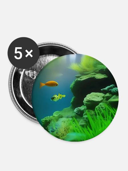 Fische, Aquarium - Buttons groß 56 mm (5er Pack) - Weiß