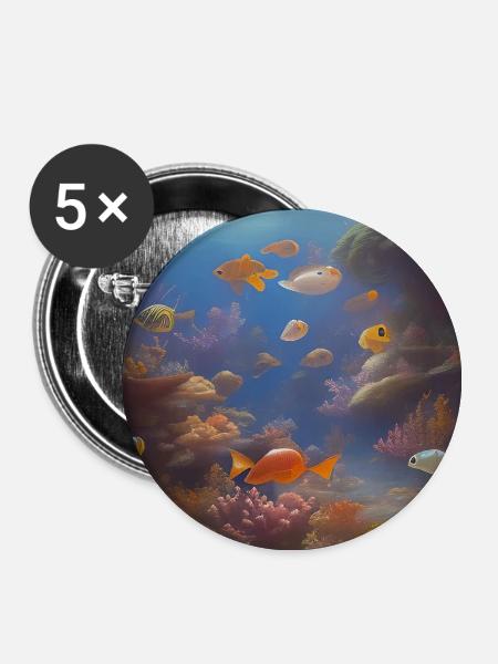Fische, Aquarium - Buttons groß 56 mm (5er Pack) - Weiß